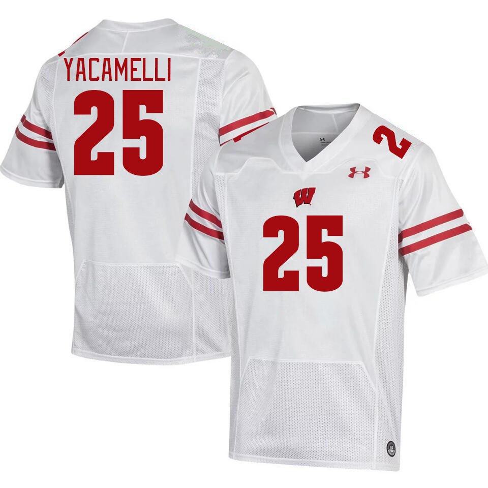 Men #25 Cade Yacamelli Winsconsin Badgers College Football Jerseys Stitched Sale-White - Click Image to Close